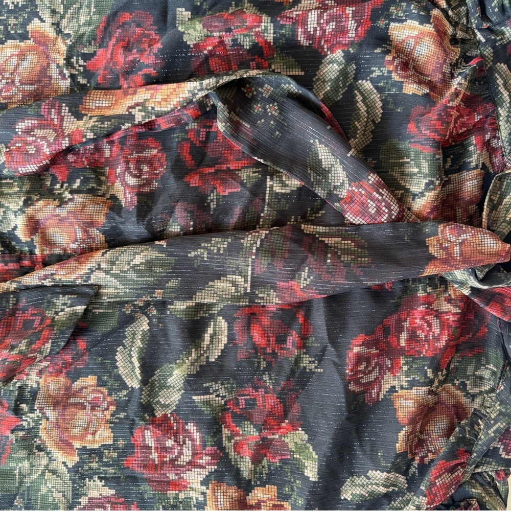 Farmer’s Market Retro Romantic Flowy Metallic Floral Bow Tie Blouse – Size M - Picture 5 of 10